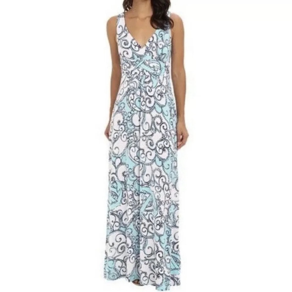 Lilly Pulitzer Sloane Shape Up or Ship Out Spa Blue White Small Maxi Dress